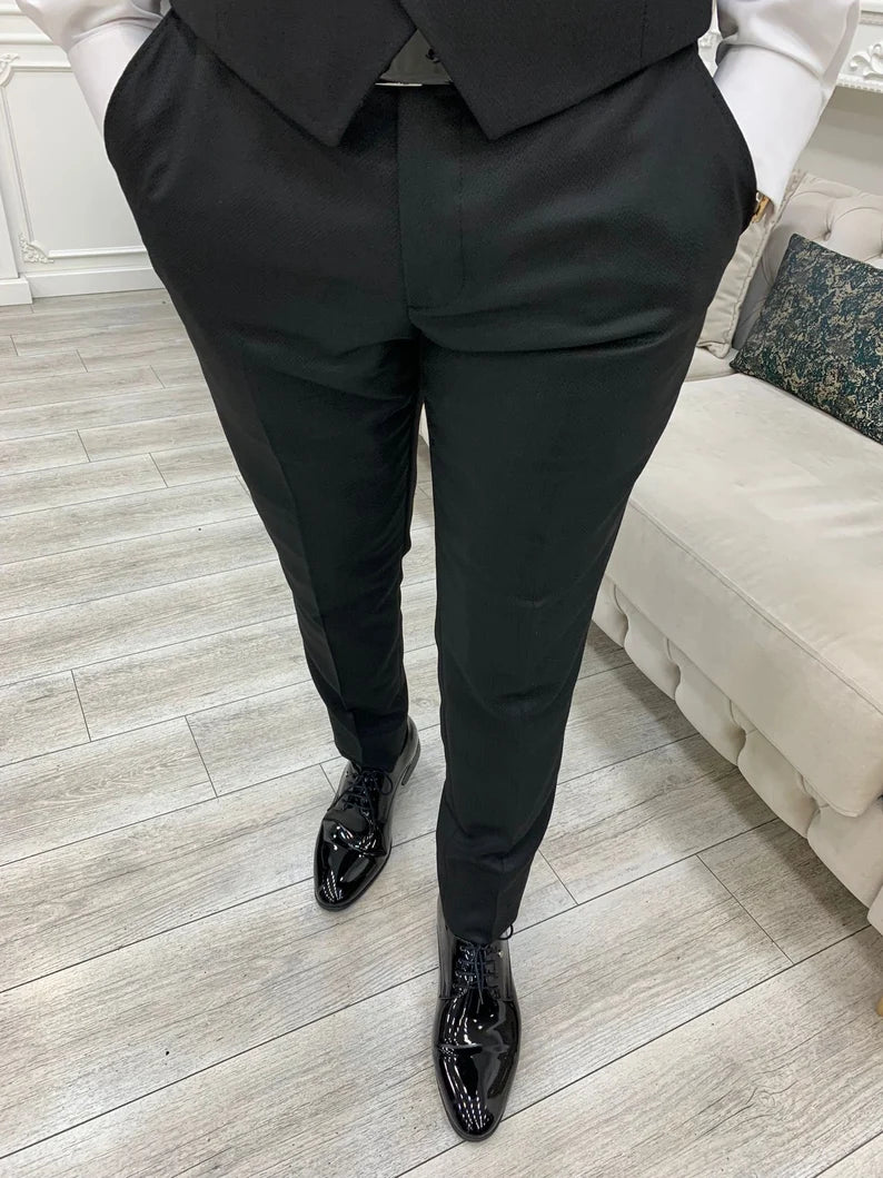 Mens 2 Piece Slim Fit Black Wedding Suit