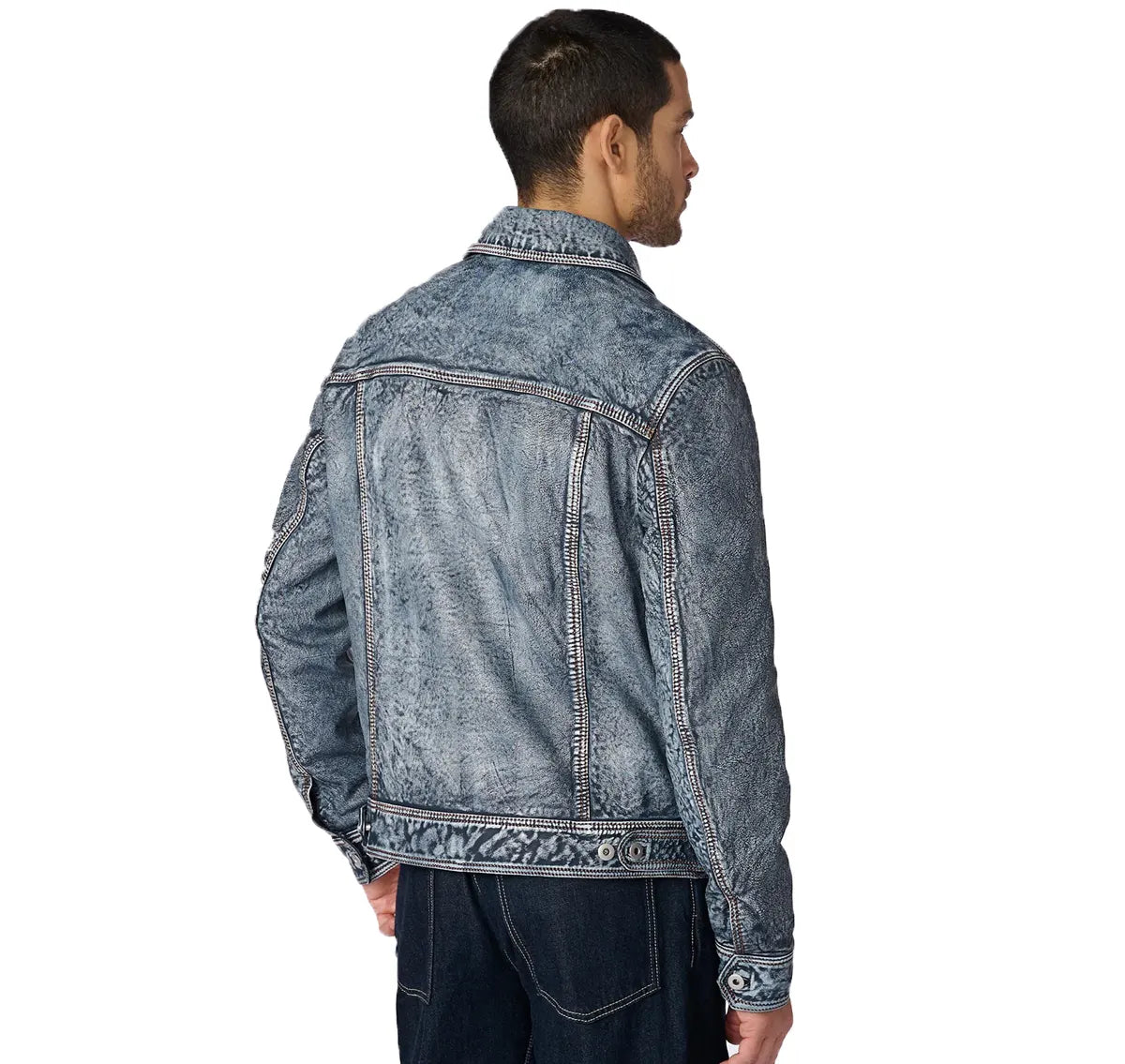 Mens Denim Jacket With Leather Sleeves