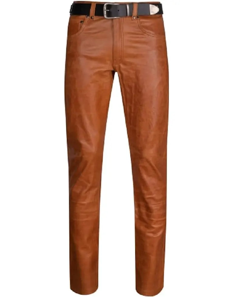 Motorcycle_Biker_Distressed_Brown_Leather_Jeans_Men_For_Sale