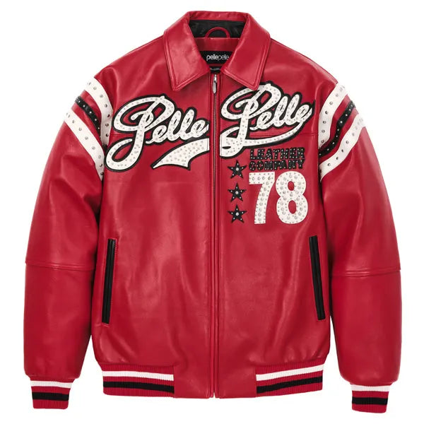 Pelle Pelle Red and Black Zip Bomber Leather Jacket