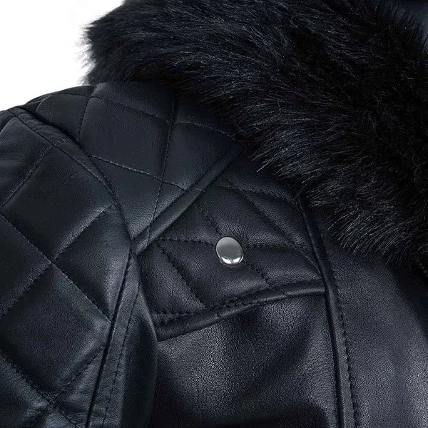 Seth Rollins Black Fur Black Leather Jacket