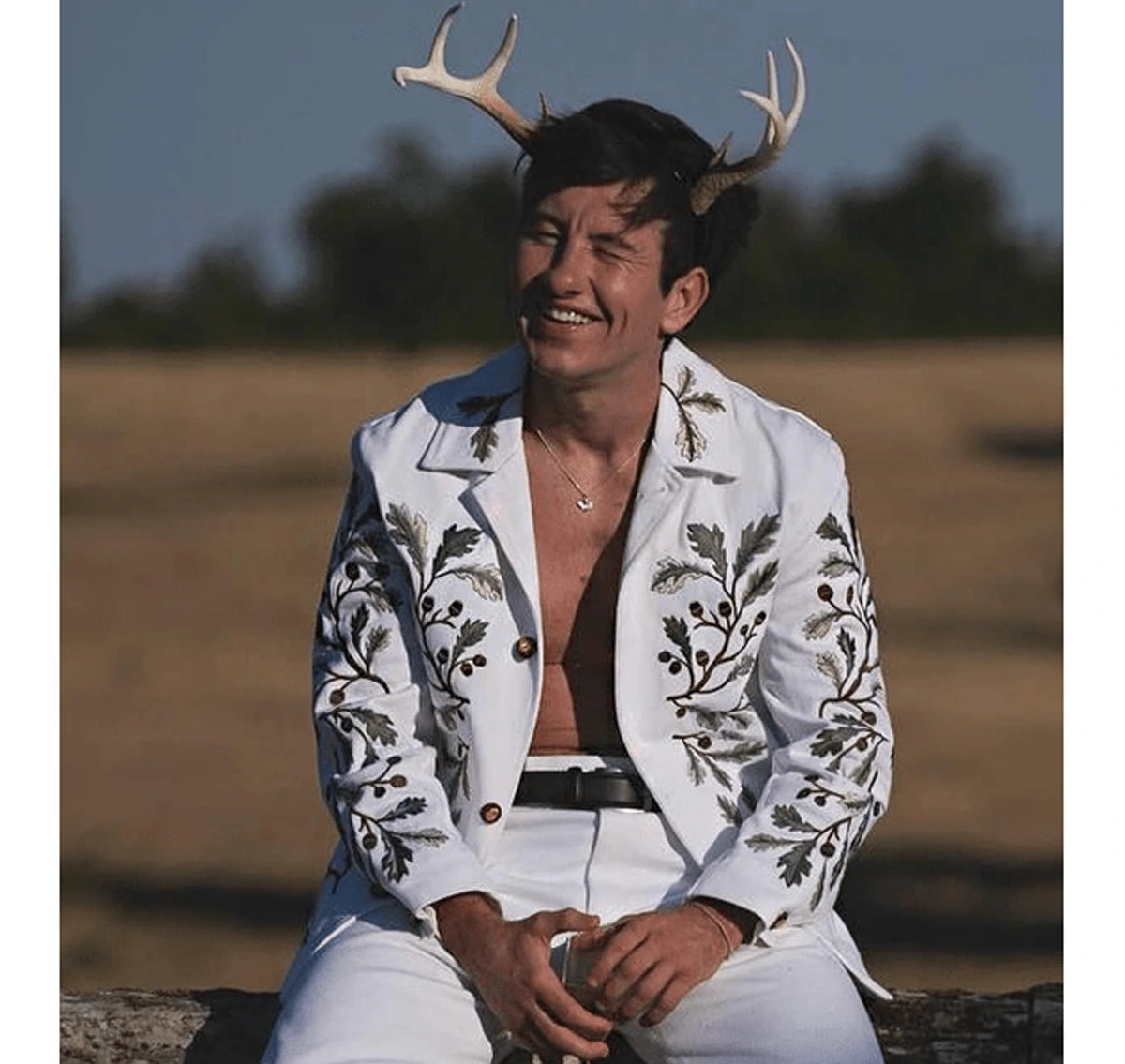 Saltburn 2023 Barry Keoghan Green Leaf Embroidered Jacket