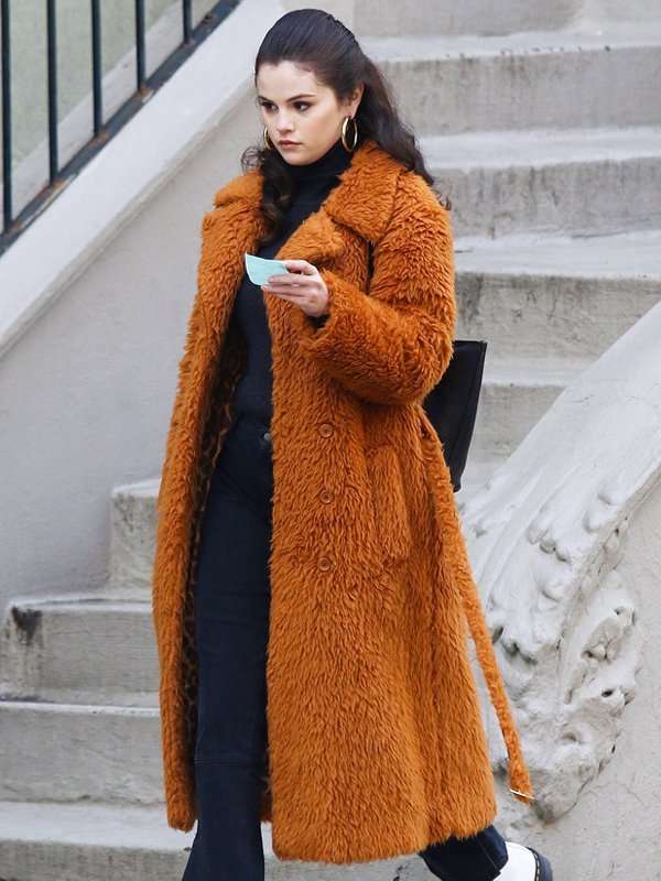 Brown Shearling Fur Coat Inspired by Salena Gomes Zing Apparel