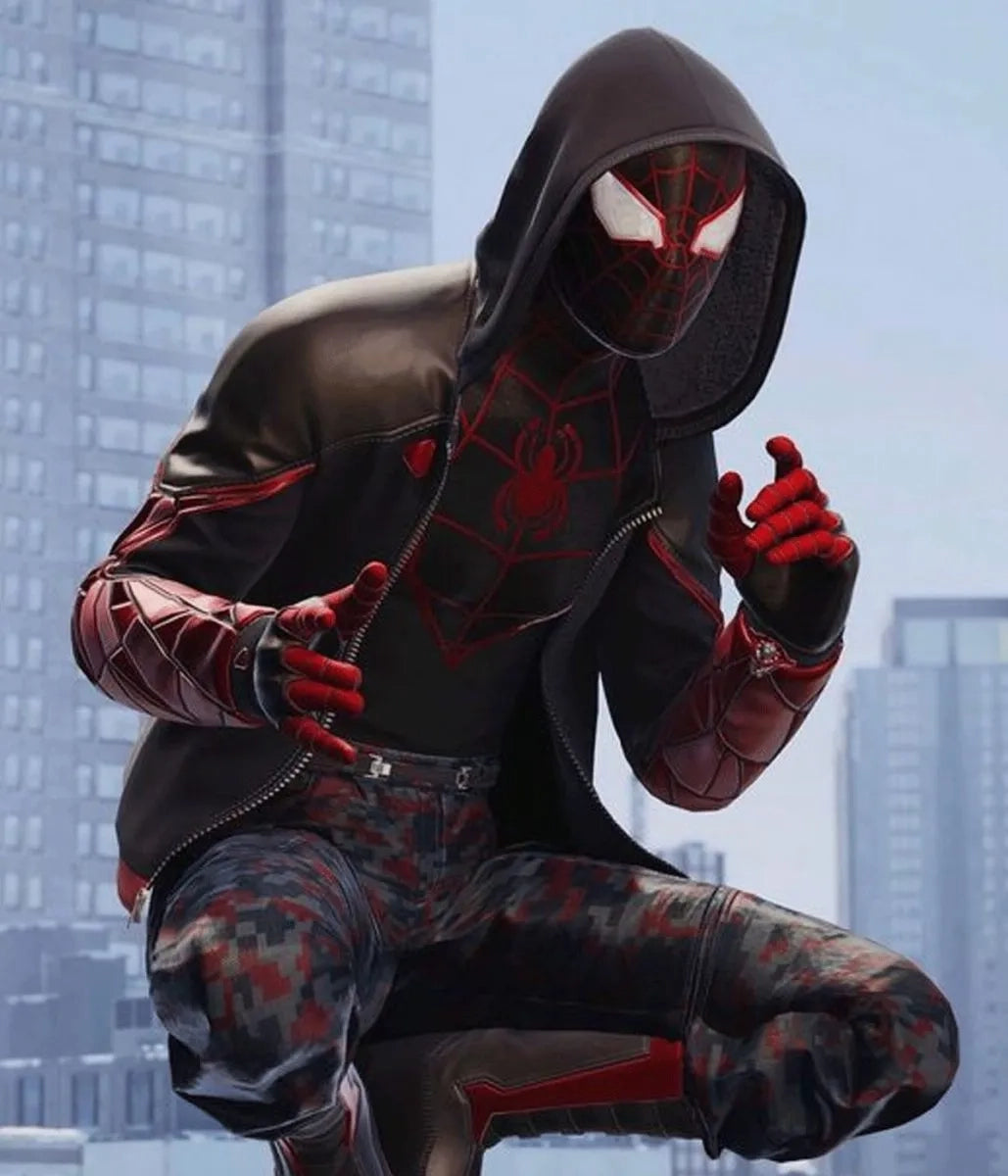 The-End-Spider-Man-Miles-Morales-Red-and-Black-Hoodie