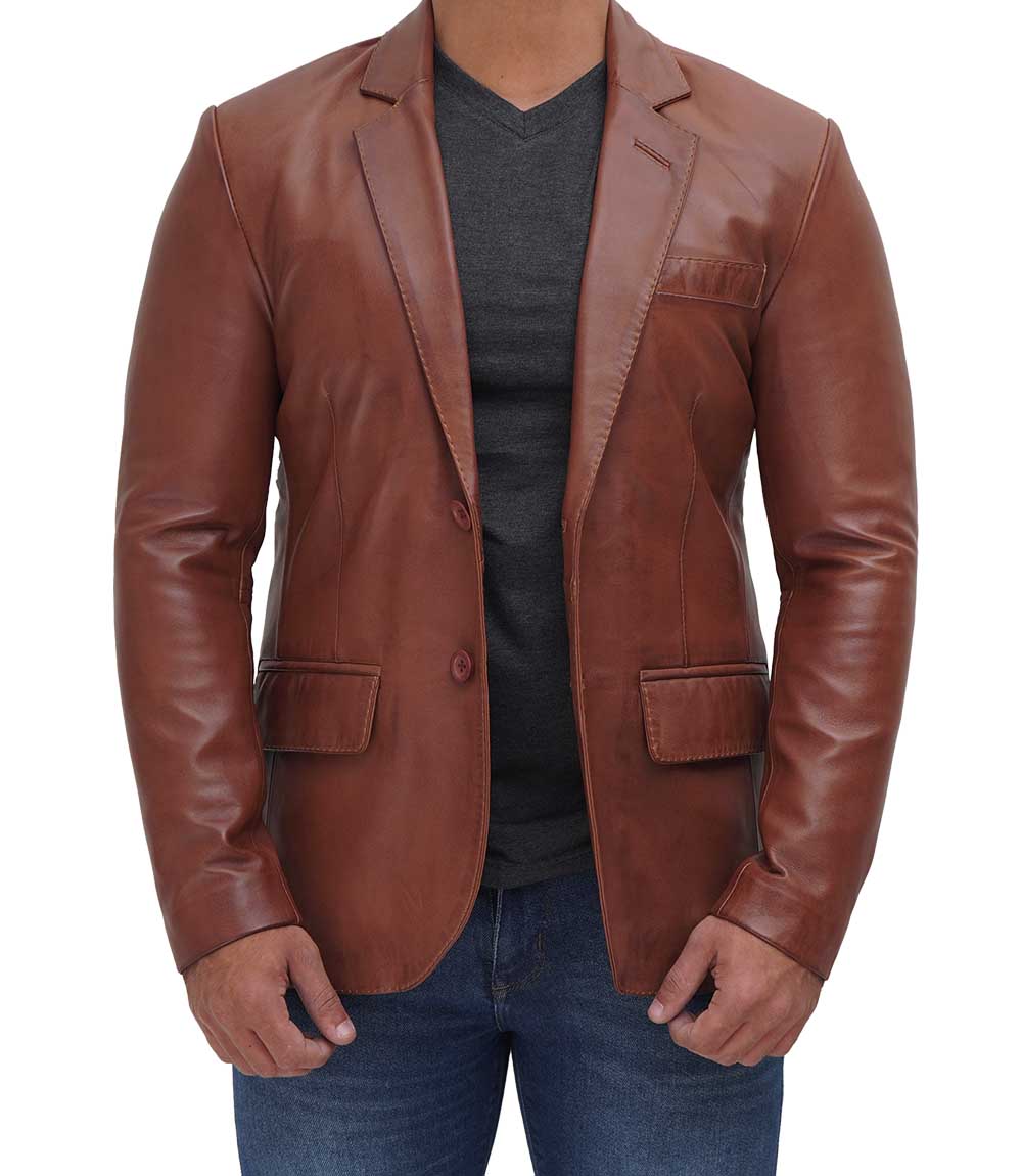 Leather Blazer Men Glendale Brown