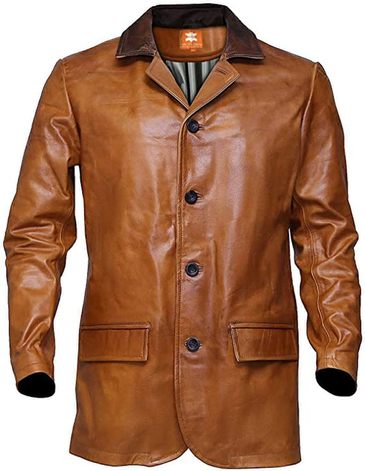 Western Tan Leather Blazer Men, Brown Zing Apparel