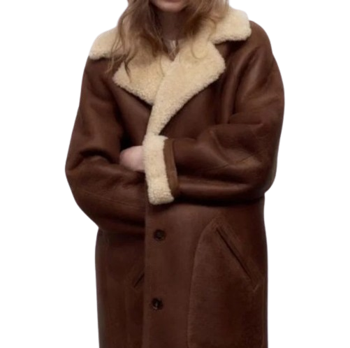 Winter Shearling Jacket Women in Fur, Brown Zing Apparel