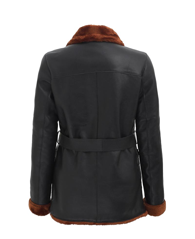Double Breasted 3/4 Length Shearling Jacket For Women
