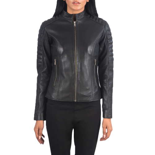 Adalyn Quilted Leather Biker Jacket Women, Black Zing Apparel