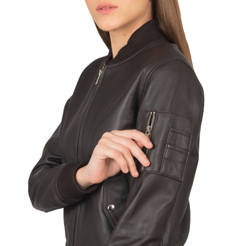 Shane Brown Leather Bomber Jacket Women Zing Apparel