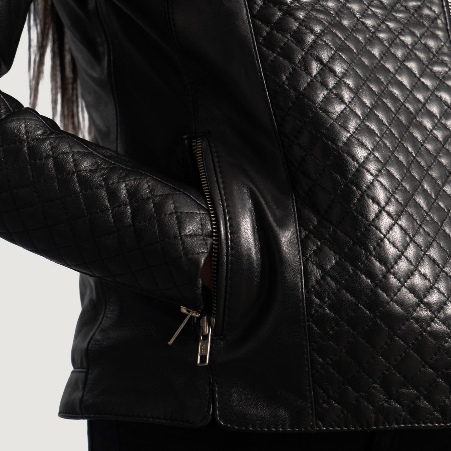 Biker Quilted Leather Jacket Women, Black