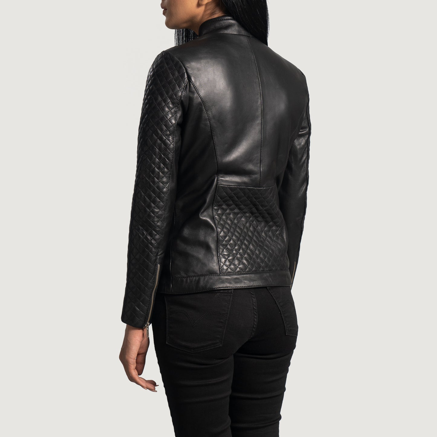 Biker Quilted Leather Jacket Women, Black