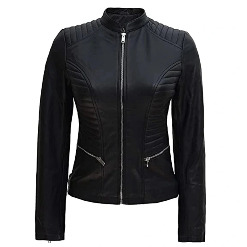 Leather Jacket Padded, Women Biker Jacket Zing Apparel