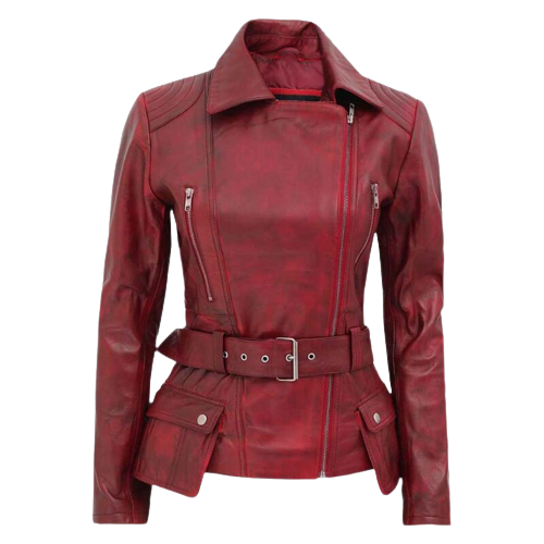 Brando Distressed Women Biker Jacket, Brown Zing Apparel