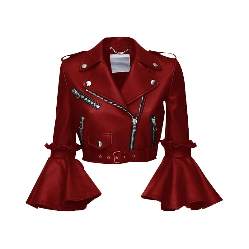 Real Leather Cropped Jacket Women, Black