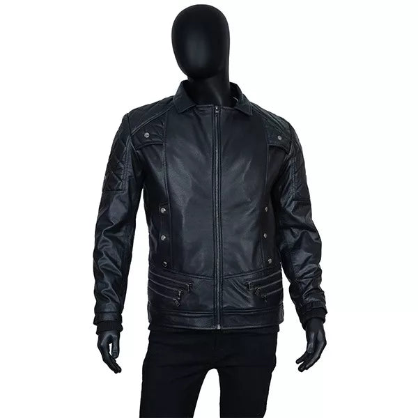 Seth Rollins Black Fur Black Leather Jacket