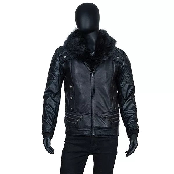 Seth Rollins Black Fur Black Leather Jacket