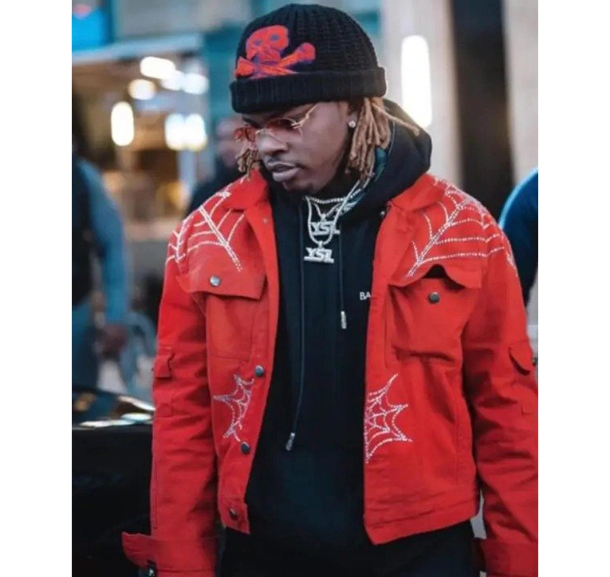 American_Rapper_Young_Thug_Spider_Red_Denim_Jacket