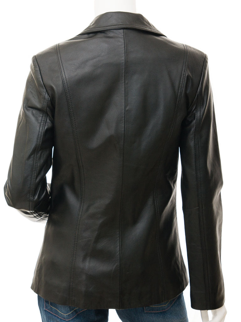 Lambskin Leather Blazer Women Black