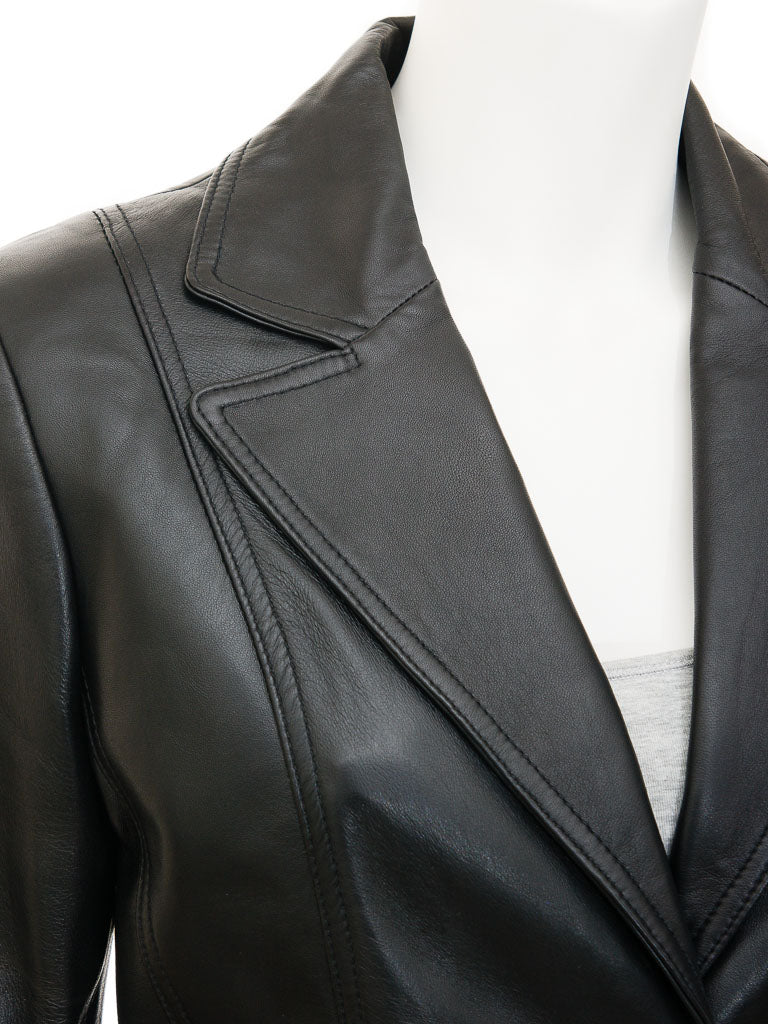 Lambskin Leather Blazer Women Black Zing Apparel