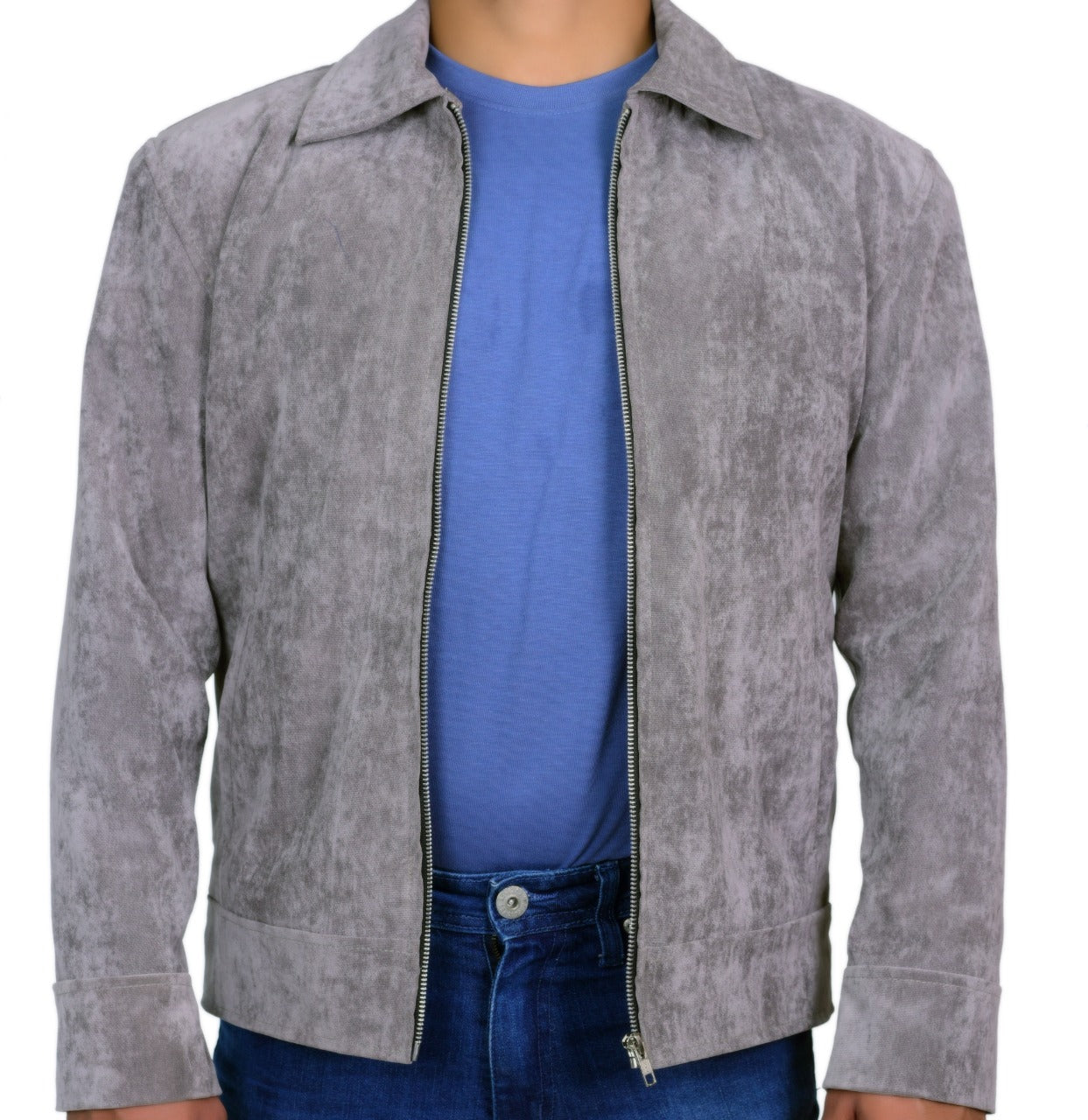 Grey Classic Suede Jacket Men