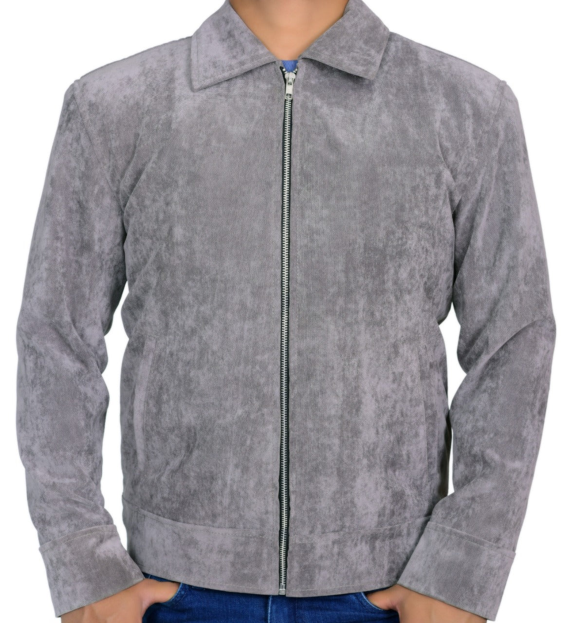 Grey Classic Suede Jacket Men