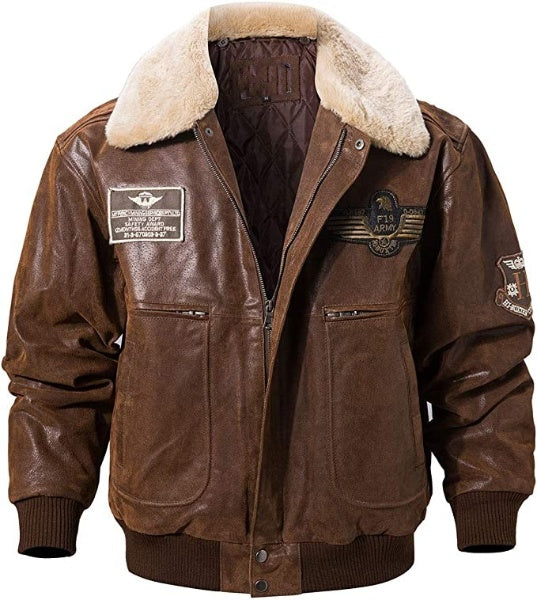 Wool Shearling Jacket Men For Winter, Fur Collar