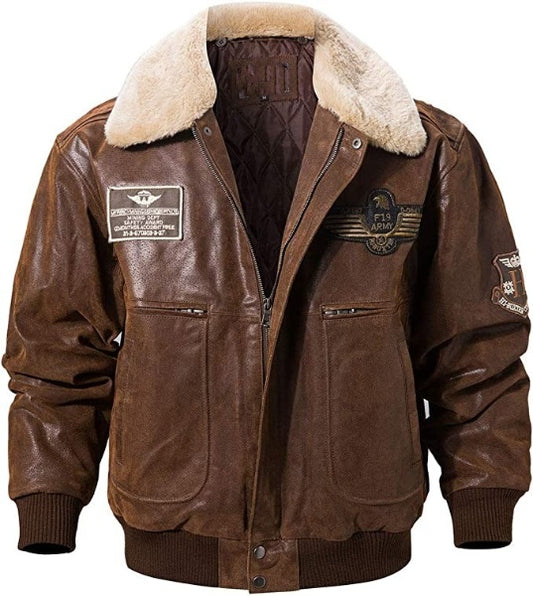 Wool Shearling Jacket Men For Winter, Fur Collar