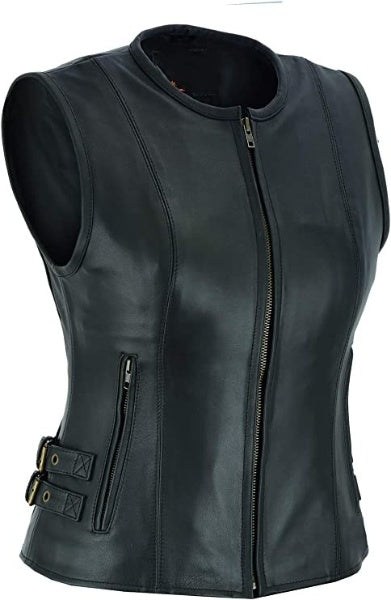 Sheep Skin Leather Vest For Women, Black Zing Apparel