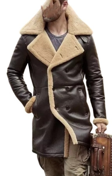 Premium Brown Shearling Long Coat For Men