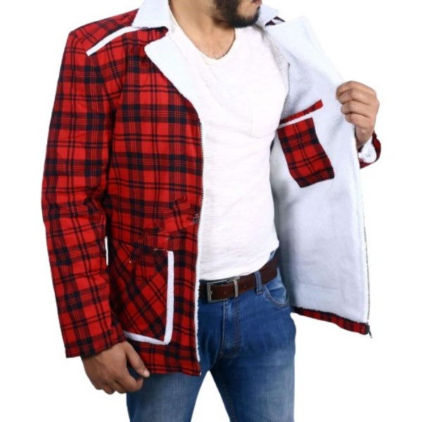 Ryan’s Checkered Cotton Jacket With White Shearling