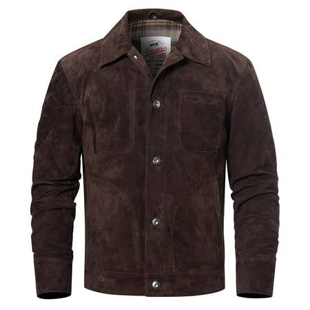 Trucker Suede Leather Jacket Men, Black