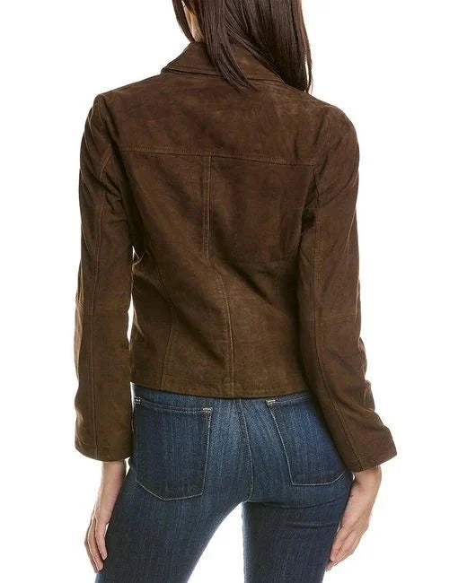 Lavina Goat Skin Suede Jacket In Brown Zing Apparel