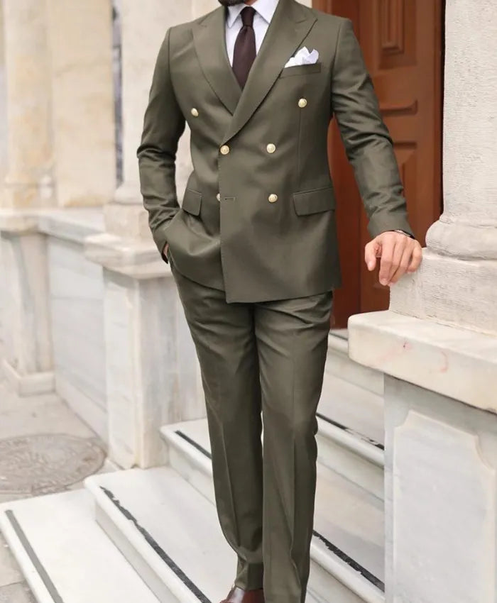 Two Piece Military Green Suit
