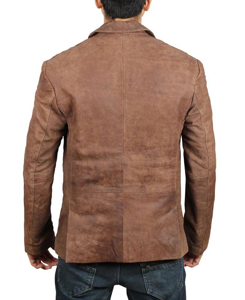 Exclusive 2 Buttons Leather Blazer Men, Brown Zing Apparel