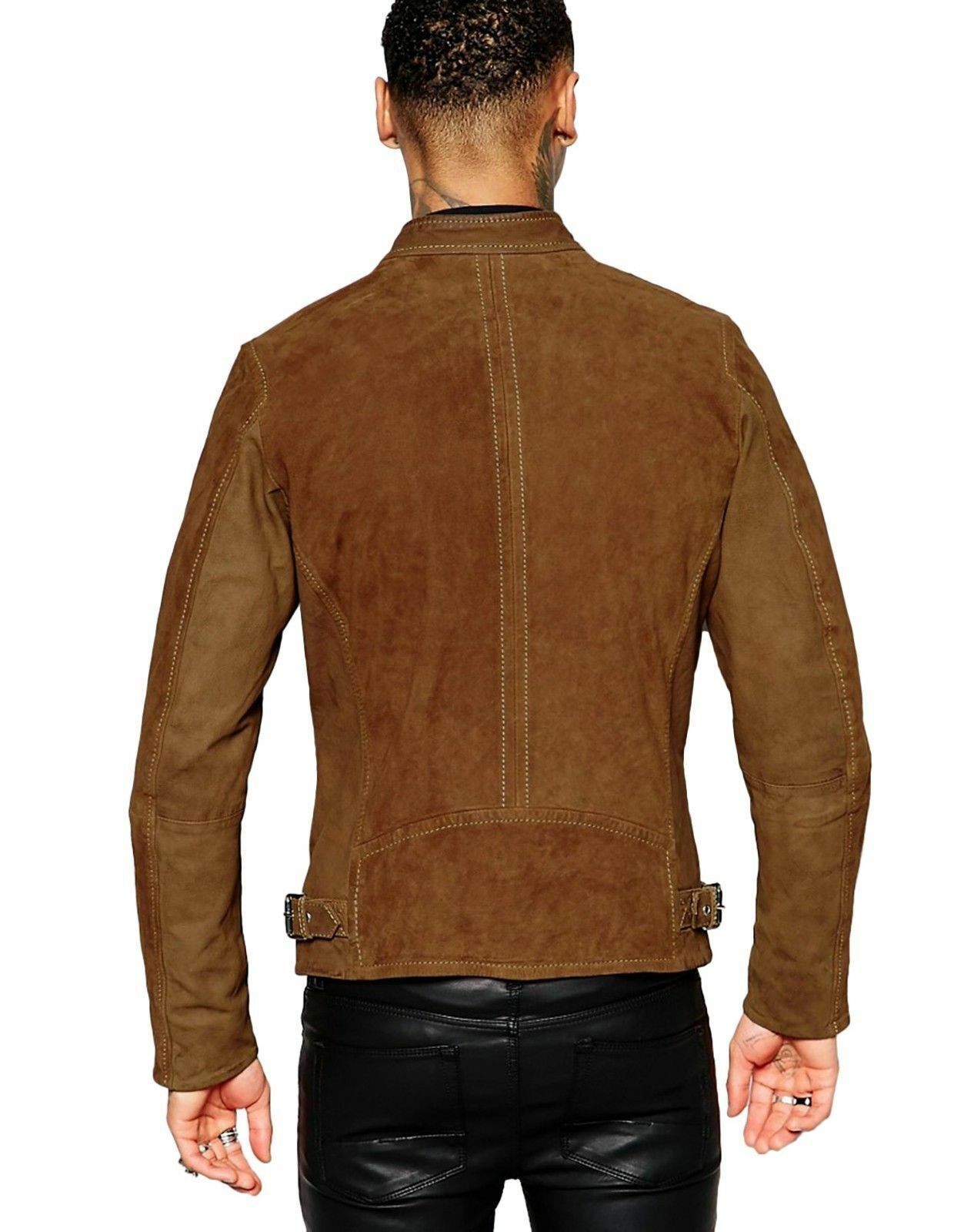 Slim Fit Suede Leather Jacket, Brown