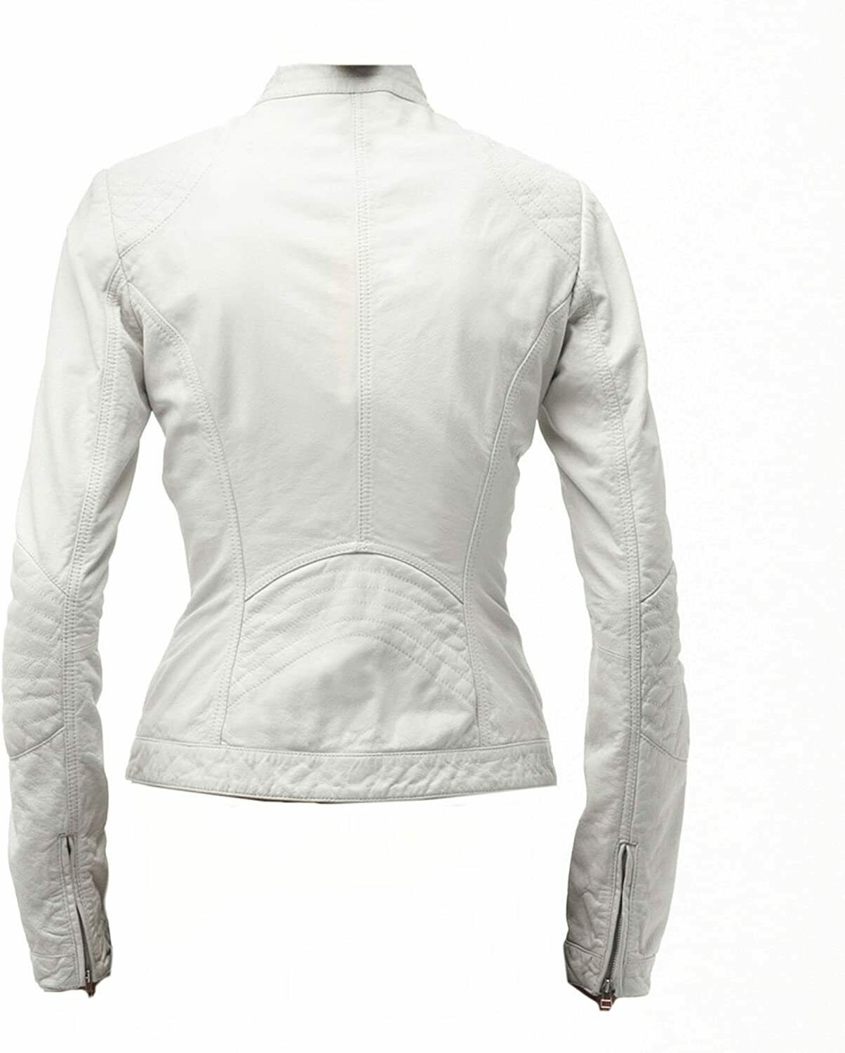 Pure Sheep Leather Biker Jacket Women, White
