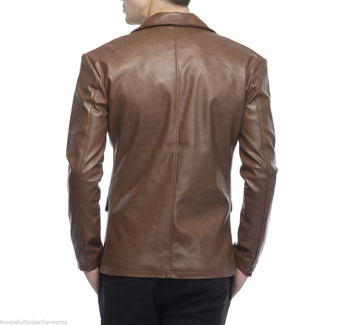 2 Button Lambskin Leather Blazer Men, Brown Zing Apparel