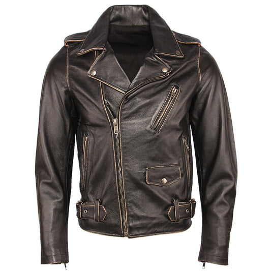 Aguila Aged Leather Biker Jacket Men Zing Apparel