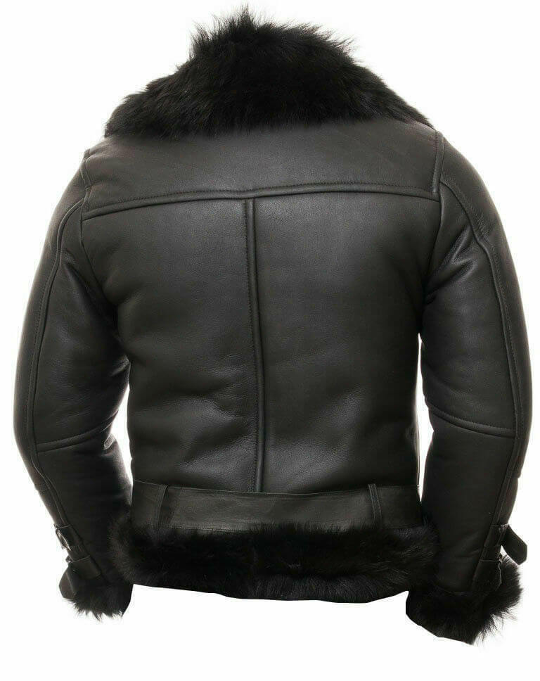 Black Leather Shearling Jacket For Men - flying Toscana