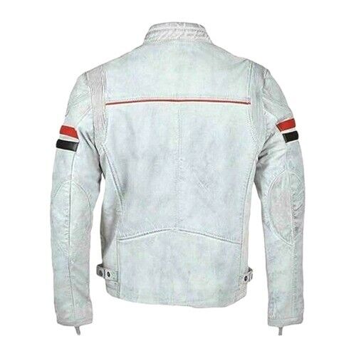 Genuine Leather Biker Jacket Men, White Zing Apparel