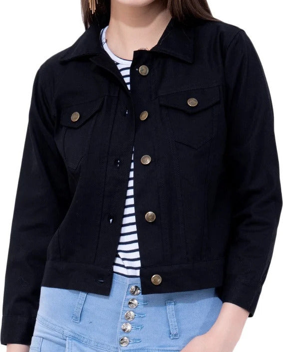 Women's Fitted Black Denim Jacket Zing Apparel