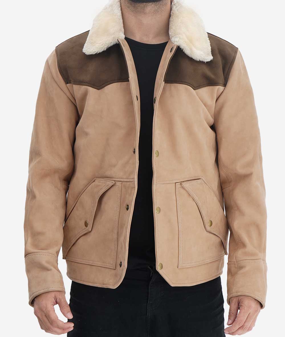 Modern Suede Leather Jacket Men, Beige Zing Apparel