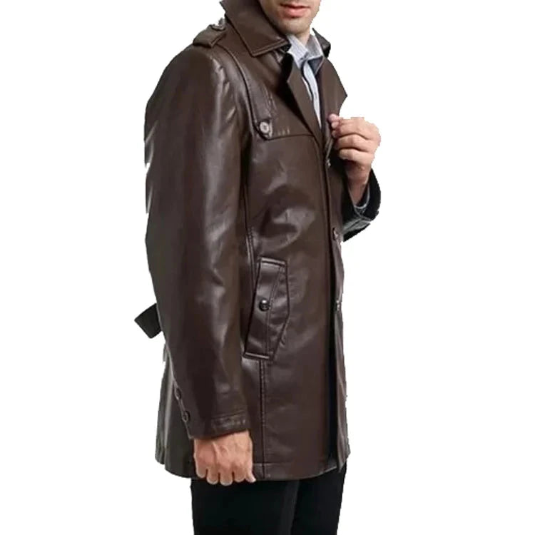 Single Breasted Leather Blazer Men, Brown Zing Apparel