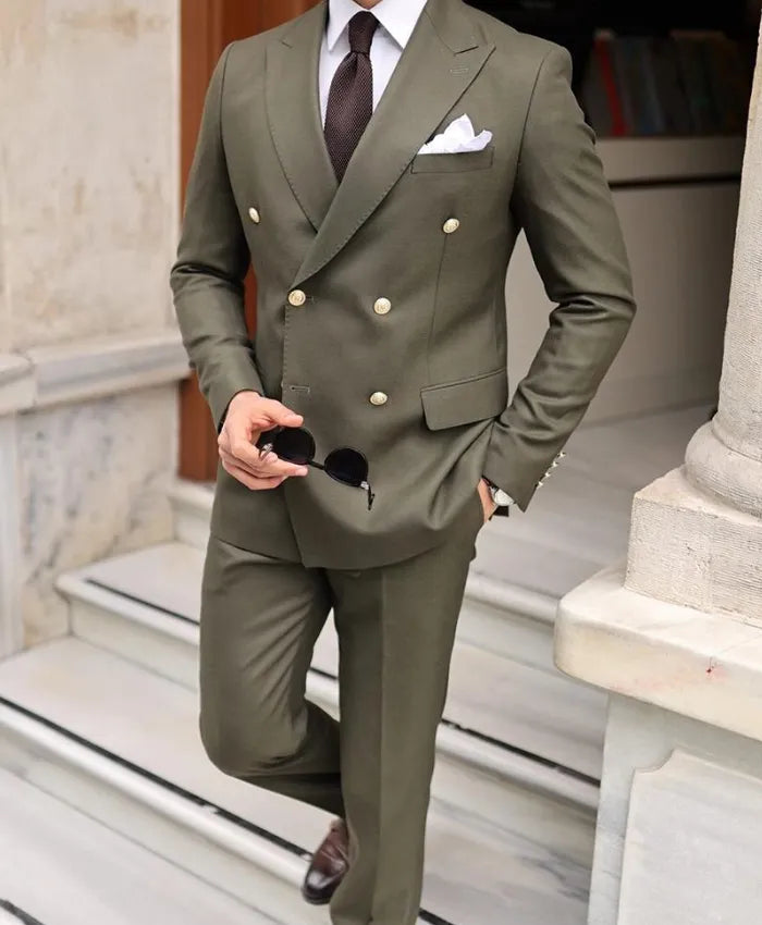 Two Piece Military Green Suit
