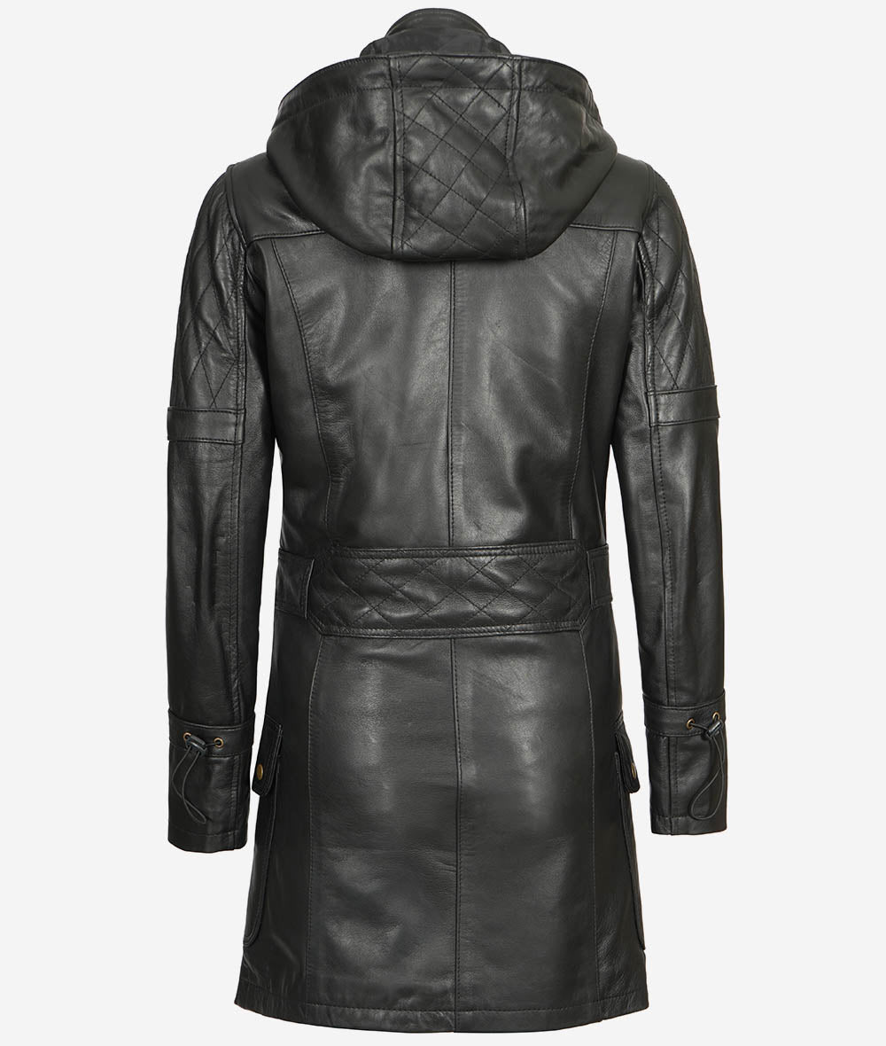 Women Long Coat - Real Leather Zip Up