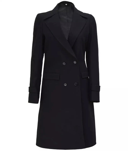Double Breasted Wool Jacket Women, Black Zing Apparel