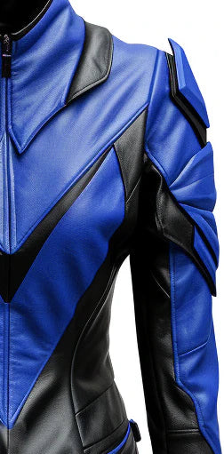 Faux Leather Jacket in Blue & Black Leather