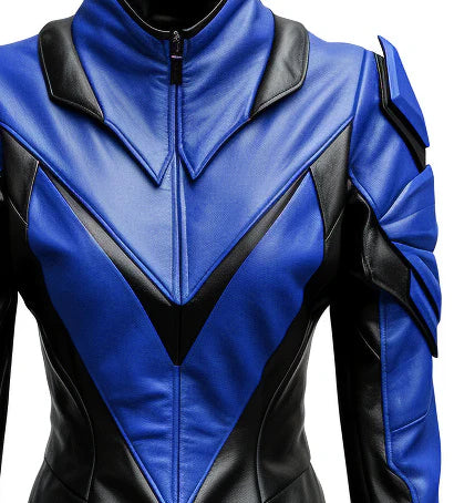 Faux Leather Jacket in Blue & Black Leather
