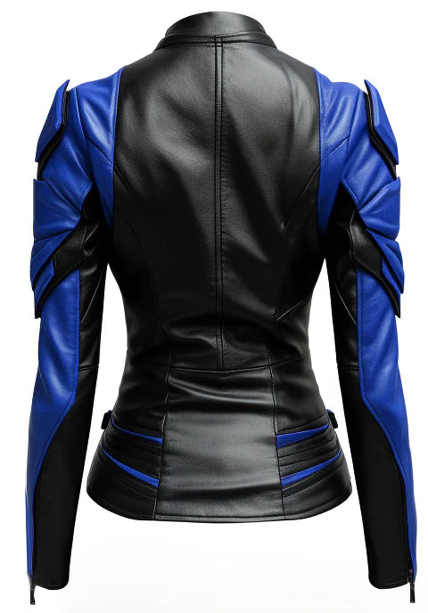 Faux Leather Jacket in Blue & Black Leather
